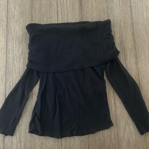 Zara Draped Black Off-Shoulder Long Sleeve Top. Size Medium - Picture 2 of 4
